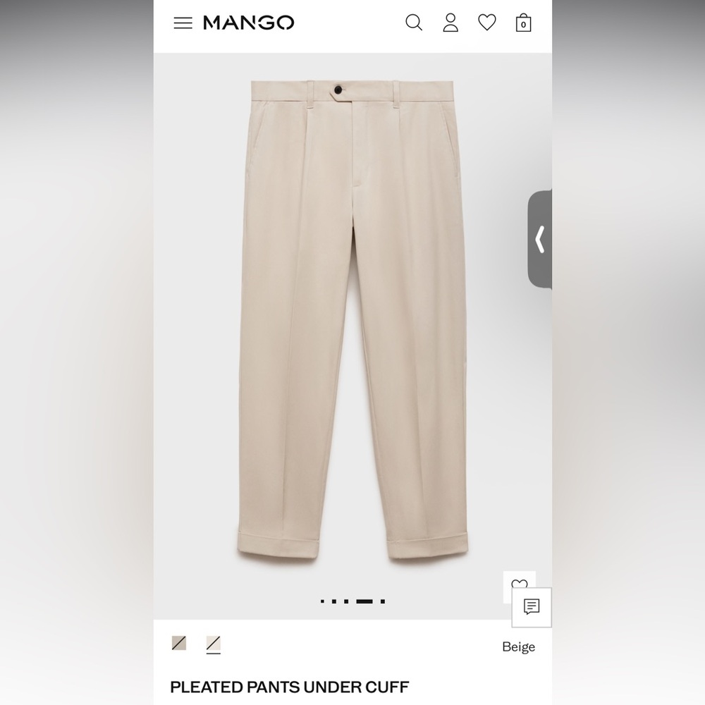Mango Men's Pleated Under Cuff Pants/Trousers (Beige)